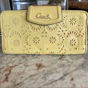 Coach Silver/Yellow Slim Ashley Leather Lace Wallet